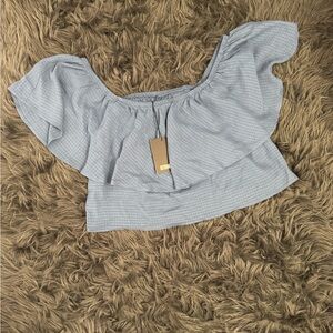 Reformation Blue Ruffled Crop Top